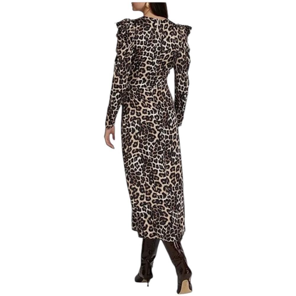 NEW Farm Rio Leopard Print V-Neck Midi Dress Long Sleeve Empire Waist Size Large - Picture 2 of 12